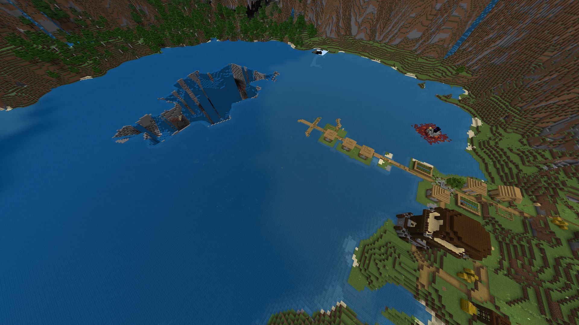 Fans might run into trouble well before they reach this seed's sinkhole (Image via Minecraft & Chill/YouTube)